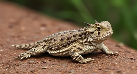 Horned Lizard Resting on Rock in Natural Habitat Close-up