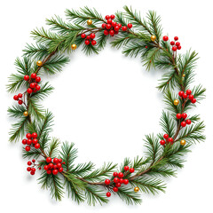 An inviting Christmas wreath with vibrant red berries and lush green foliage, artfully crafted for the festive season. It represents the joyous celebration of the winter holiday.
