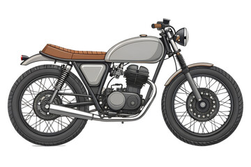 Detailed Side View of a Classic Cafe Racer Motorcycle Illustration