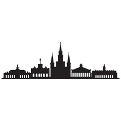 Fototapeta premium Vector New Orleans skyline. Travel New Orleans famous landmarks. Business and tourism concept for presentation, banner, web site. Vector black silhouette. with white background