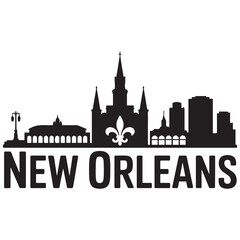 Fototapeta premium Vector New Orleans skyline. Travel New Orleans famous landmarks. Business and tourism concept for presentation, banner, web site. Vector black silhouette. with white background