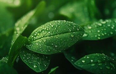 Dew-Kissed Green Leaves: A Lush, Serene Nature Photograph