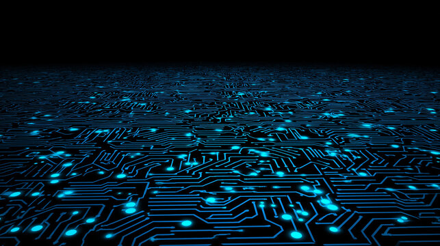 Abstract blue circuit design with glowing digital aesthetic, symbolizing futuristic technology and innovation