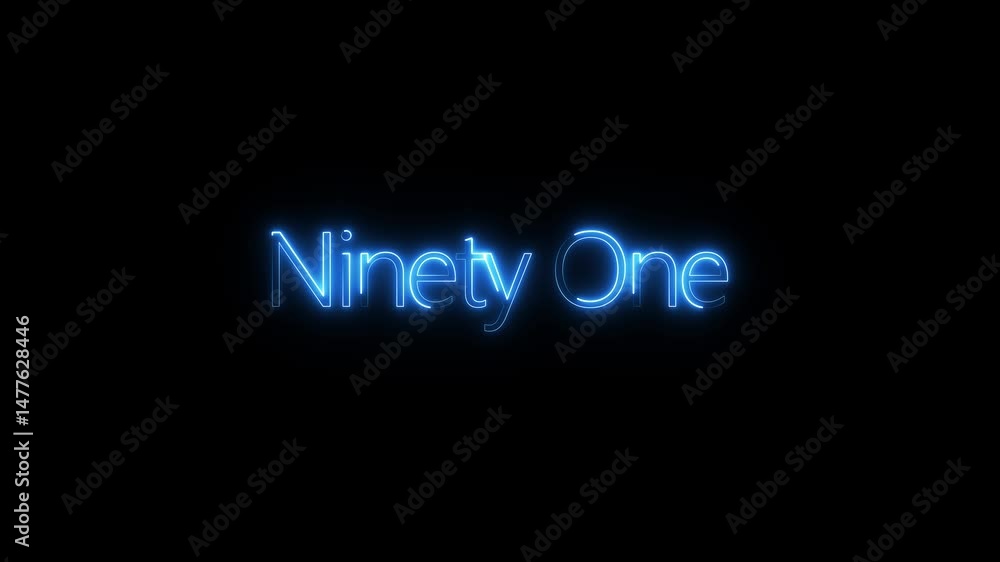 Poster animation of number 91 with red cyan colors on the outline and isolated on black background. educati