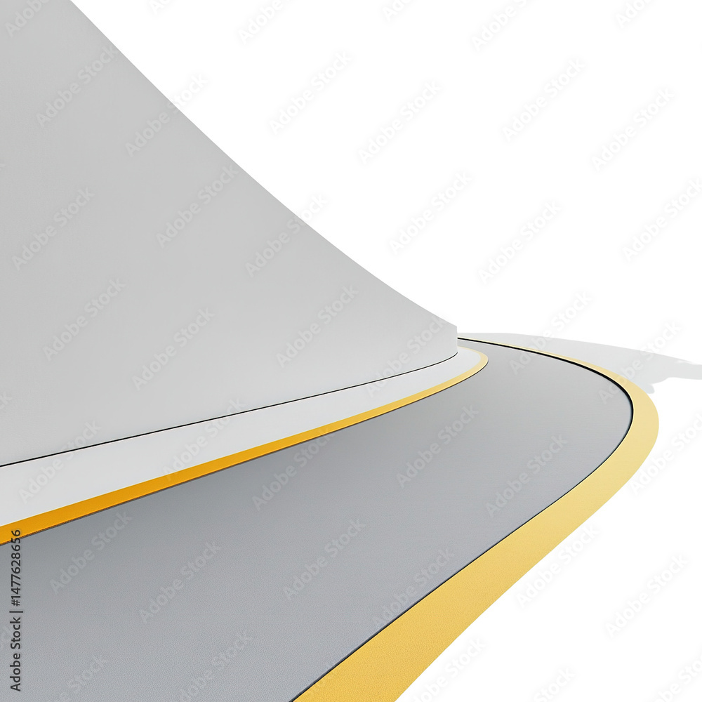 Poster abstract curved geometric structure with golden line accent, against a void backdrop