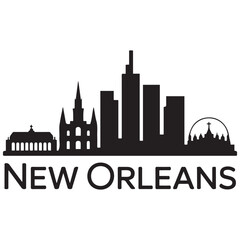Fototapeta premium Vector New Orleans skyline. Travel New Orleans famous landmarks. Business and tourism concept for presentation, banner, web site. Vector black silhouette. with white background