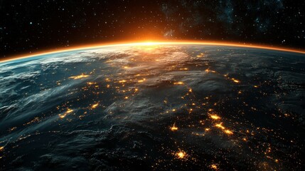 Obraz premium Earth at dusk city lights glow, visible from space