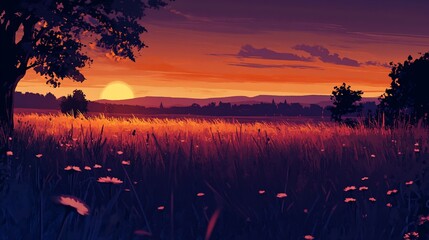Golden Sunset Over Fields
