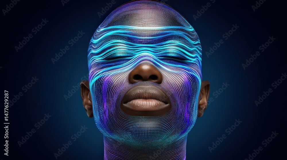 Aufkleber generative art showcasing a futuristic portrait of a person with multidimensional facial patterns il