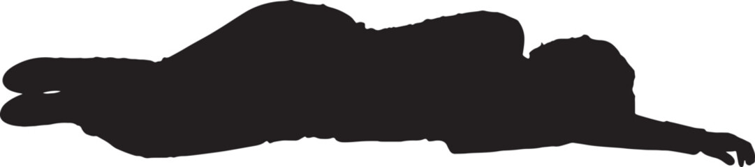  vector silhouette,front view of a relaxed woman lying on the floor