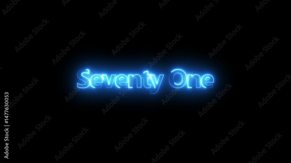 Aufkleber animation of number 71 with cyan neon colors on the outline and isolated on black background. educat