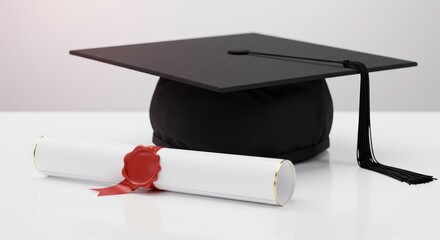 Graduation cap and diploma scroll symbolizing academic achievement and educational success.