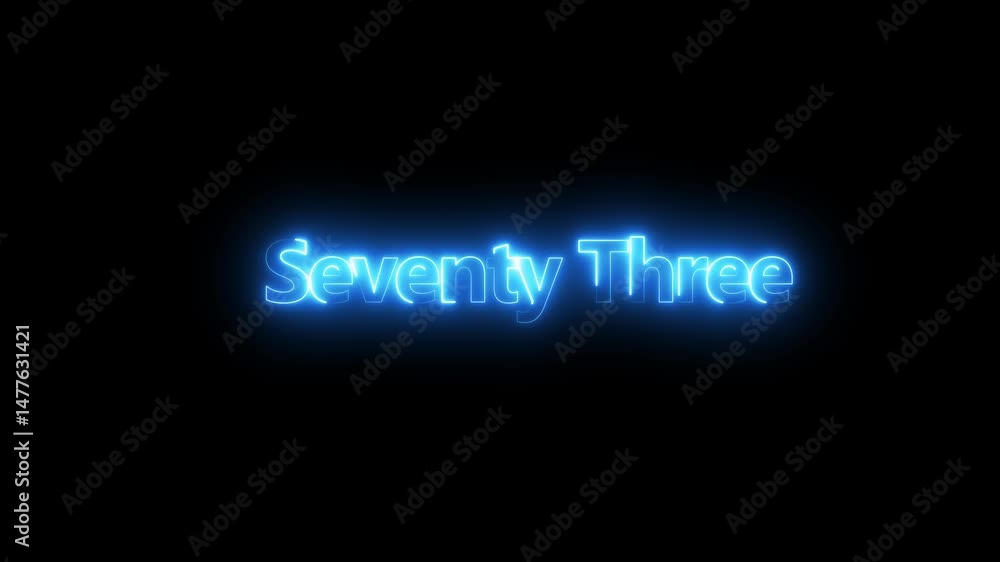 Aufkleber animation of number 73 with cyan neon colors on the outline and isolated on black background. educat