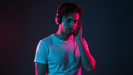 Man listening to music with headphones, eyes closed