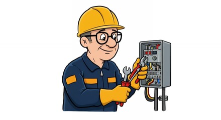 Electrician working on electrical panel illustration