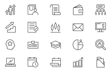 Headhunting outline web icons set. Recruitment, career, resume, work group, candidate, job hiring, collection. Vector illustration.