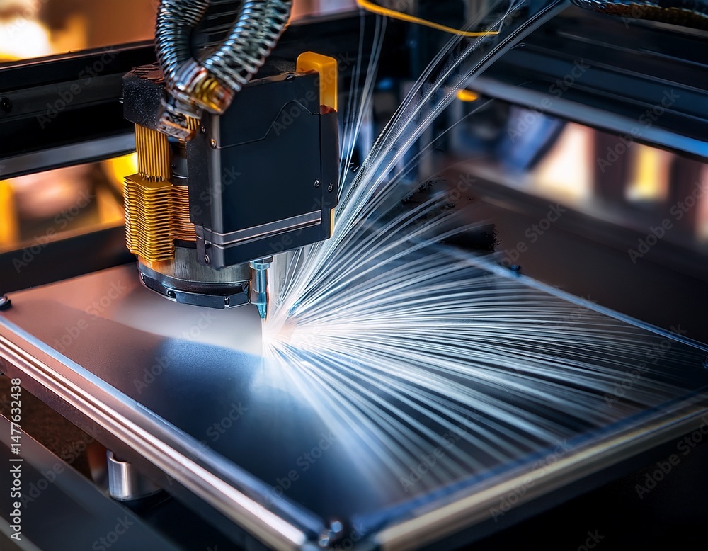 Poster a 3d printer creating a high tech object with precision laser technology