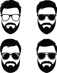 Beard, Mustache & Sunglasses Silhouette Set | Hipster Style Icon Pack Men's Facial Hair & Shades Vector Silhouettes | Cool Style Set