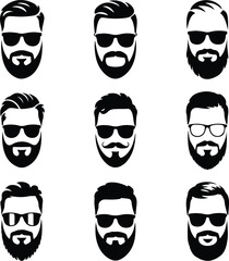 Beard, Mustache & Sunglasses Silhouette Set | Hipster Style Icon Pack Men's Facial Hair & Shades Vector Silhouettes | Cool Style Set