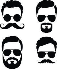 Beard, Mustache & Sunglasses Silhouette Set | Hipster Style Icon Pack Men's Facial Hair & Shades Vector Silhouettes | Cool Style Set