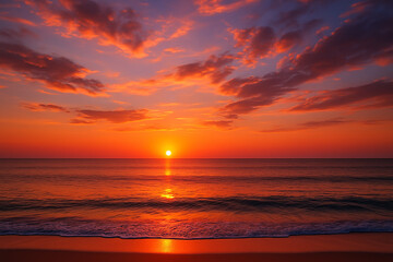 Fototapeta premium Vibrant sunset over the ocean with colorful sky in orange and purple tones