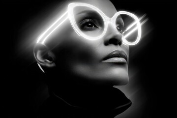 Stylish, futuristic eyeglasses on a woman's face. © Agent Neptunus