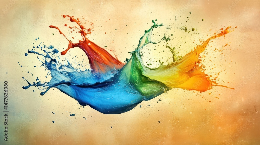 Poster chromatic cascade, an explosion of vibrant colors in fluid motion
