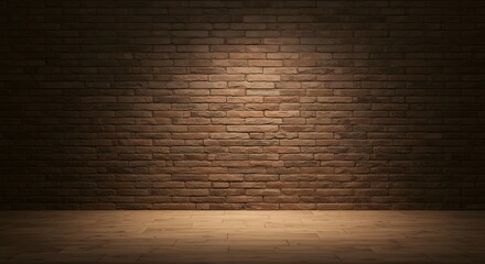 Interior with Brick Wall and Wooden Floor Under Spotlights