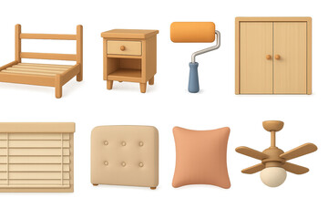 Naklejka premium Cozy home interior design elements and furniture set for spaces