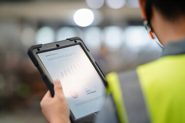 business report on screen of digital tablet