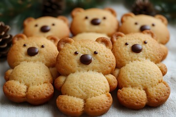 Teddy Bear Cookies on a Linen Cloth