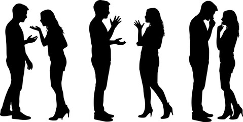 set of Couple quarrelling silhouette vector illustration isolated on white background. Break up concept.
