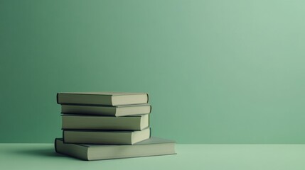 Fototapeta premium Stack of books on a mint green surface