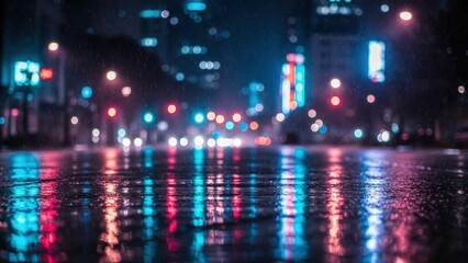 Fototapeta premium City street reflections on a rainy night scene