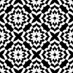 Abstract Seamless Geometric Floral Black and White Pattern.