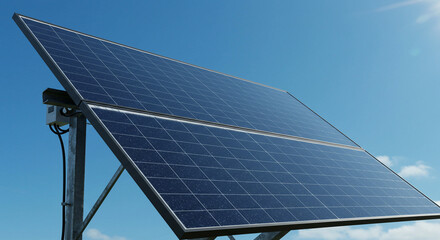 Efficient energy generation with solar panel system and blue sky,renewable resources