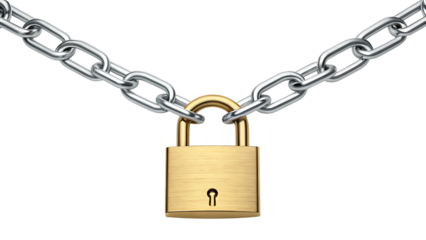 Padlock and chain security concept on transparent PNG background