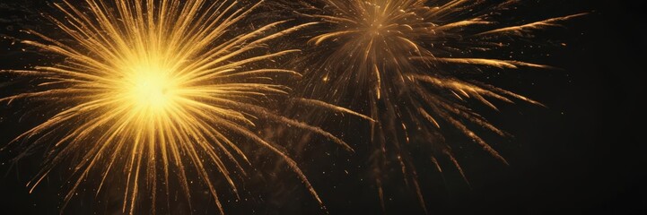 Obraz premium Intense yellow fireworks burst against a deep black canvas, creating a vibrant display , colorful, event, nature