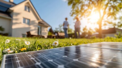Solar Panel Installation Near Home with People in Background