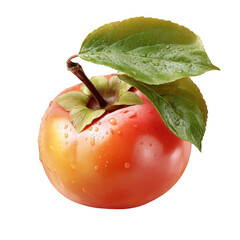 Fresh ripe persimmon fruit with green leaves isolated red wet on transparent background