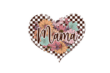 Mama Heart Floral Checkered Sublimation Design

