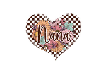 Nana Heart Floral Checkered Sublimation Design

