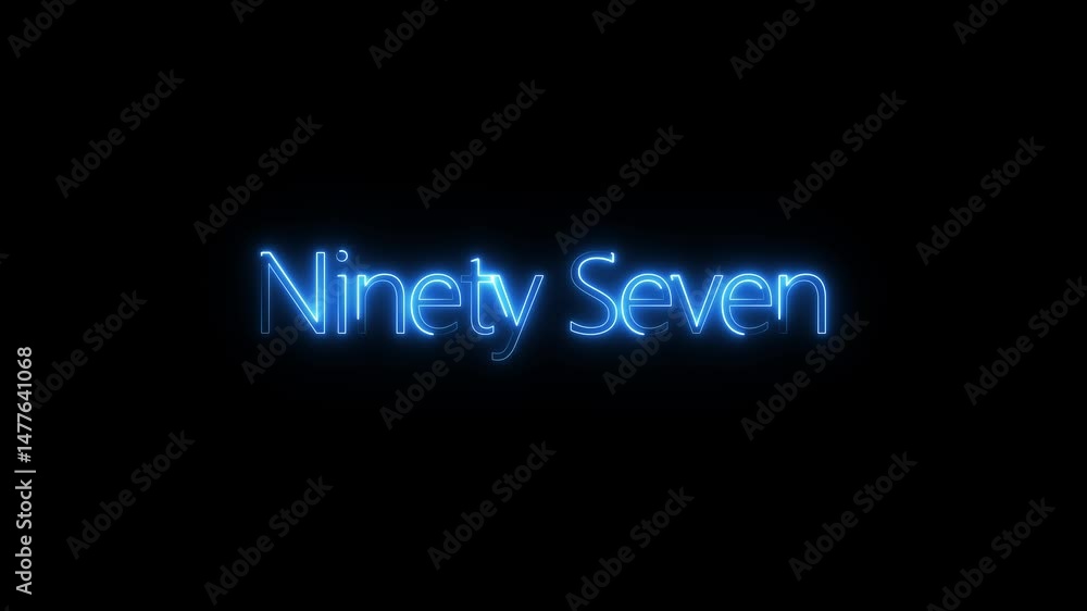 Aufkleber animation of number 97 with cyan neon colors on the outline and isolated on black background. educat