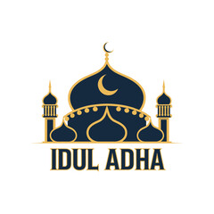 Elegant Idul Adha Mosque Illustration with Crescent Moon