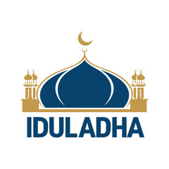 Idul Adha Mosque Vector with Crescent Moon in Modern Style