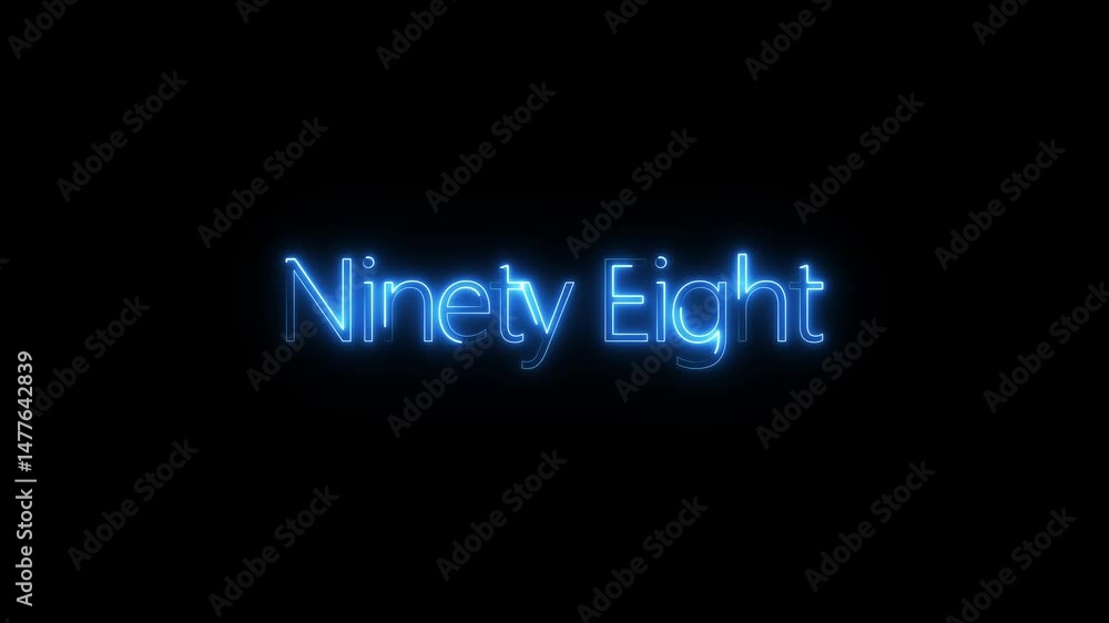 Poster animation of number 98 with cyan neon colors on the outline and isolated on black background. educat