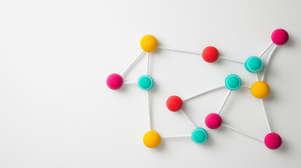 Abstract geometric network of colorful nodes and links, symbolizing innovation and connectivity in business.