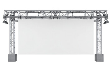 Stage screen setup with metal frame and lighting for presentations or events