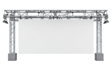 Stage screen setup with metal frame and lighting for presentations or events