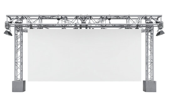 Stage screen setup with metal frame and lighting for presentations or events
